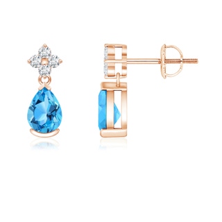 6x4mm AAA Pear-Shaped Swiss Blue Topaz Earrings with Diamonds in Rose Gold