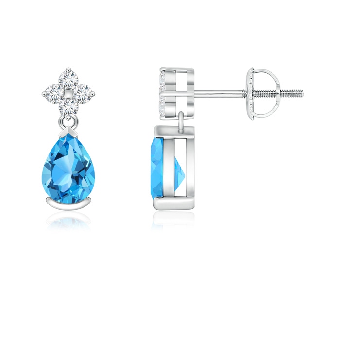 6x4mm AAA Pear-Shaped Swiss Blue Topaz Earrings with Diamonds in White Gold