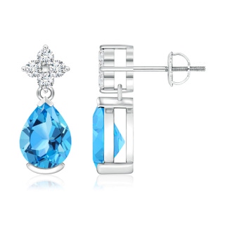 8x6mm AAA Pear-Shaped Swiss Blue Topaz Earrings with Diamonds in White Gold