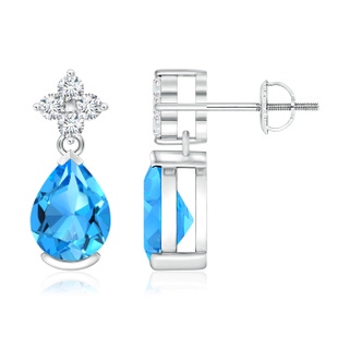 8x6mm AAAA Pear-Shaped Swiss Blue Topaz Earrings with Diamonds in P950 Platinum