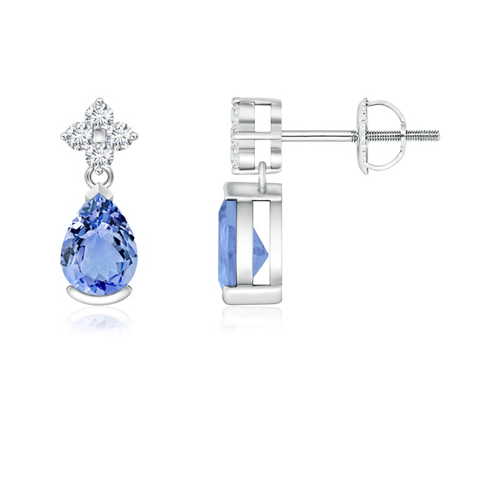 6x4mm A Pear-Shaped Tanzanite Drop Earrings with Diamonds in White Gold 
