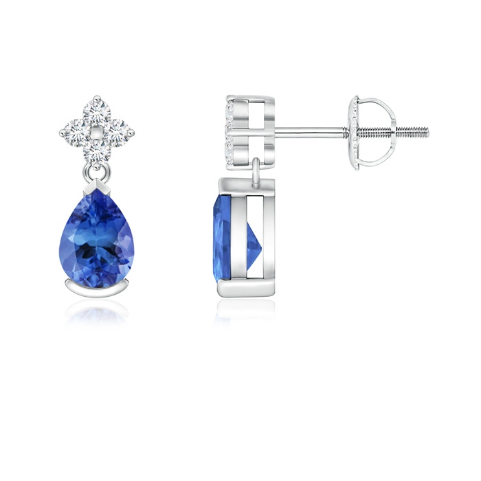 6x4mm AA Pear-Shaped Tanzanite Drop Earrings with Diamonds in P950 Platinum 