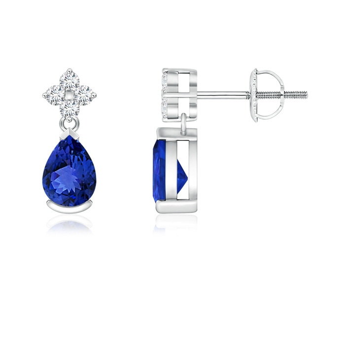 6x4mm AAA Pear-Shaped Tanzanite Drop Earrings with Diamonds in P950 Platinum 
