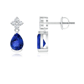 6x4mm AAA Pear-Shaped Tanzanite Drop Earrings with Diamonds in White Gold