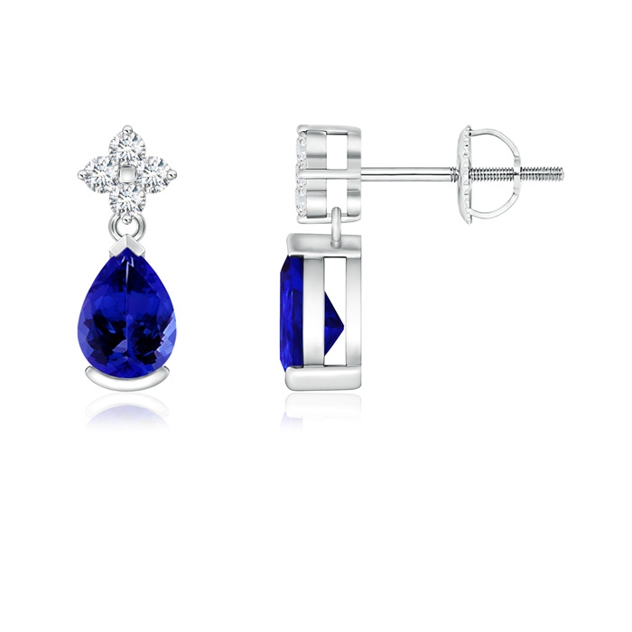 6x4mm AAAA Pear-Shaped Tanzanite Drop Earrings with Diamonds in P950 Platinum