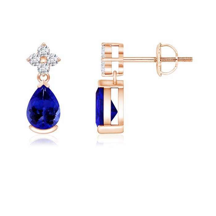 6x4mm AAAA Pear-Shaped Tanzanite Drop Earrings with Diamonds in Rose Gold 
