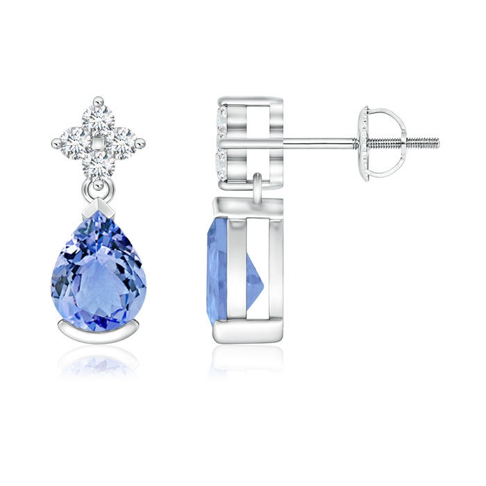 7x5mm A Pear-Shaped Tanzanite Drop Earrings with Diamonds in White Gold 