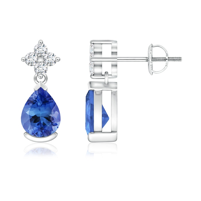 7x5mm AA Pear-Shaped Tanzanite Drop Earrings with Diamonds in P950 Platinum 