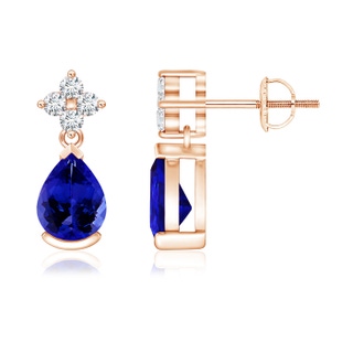 7x5mm AAAA Pear-Shaped Tanzanite Drop Earrings with Diamonds in 9K Rose Gold