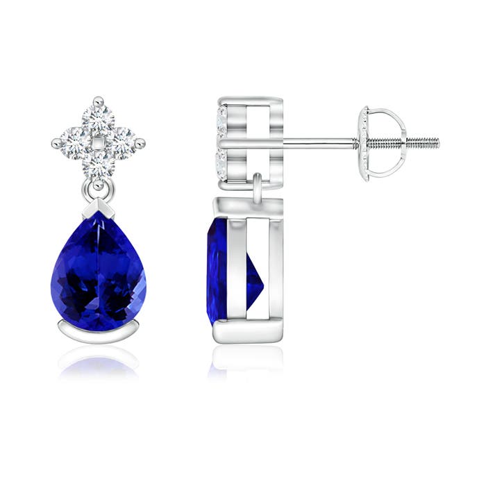 7x5mm AAAA Pear-Shaped Tanzanite Drop Earrings with Diamonds in P950 Platinum