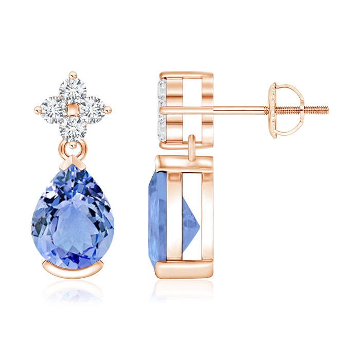 8x6mm A Pear-Shaped Tanzanite Drop Earrings with Diamonds in Rose Gold 