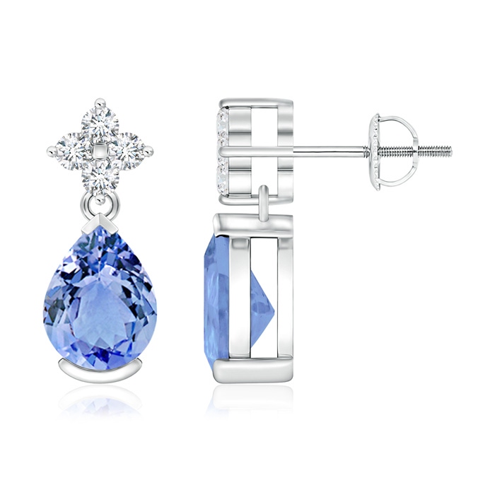 8x6mm A Pear-Shaped Tanzanite Drop Earrings with Diamonds in White Gold 