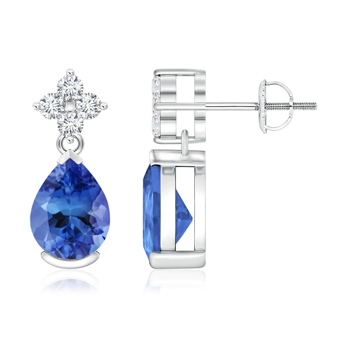 8x6mm AA Pear-Shaped Tanzanite Drop Earrings with Diamonds in P950 Platinum 