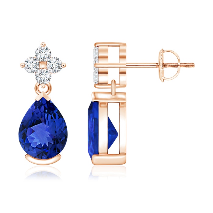 8x6mm AAA Pear-Shaped Tanzanite Drop Earrings with Diamonds in Rose Gold 