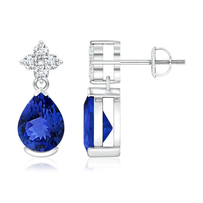 8x6mm AAA Pear-Shaped Tanzanite Drop Earrings with Diamonds in White Gold 