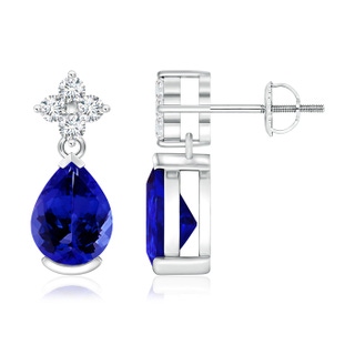 8x6mm AAAA Pear-Shaped Tanzanite Drop Earrings with Diamonds in P950 Platinum