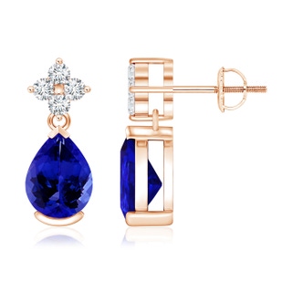 8x6mm AAAA Pear-Shaped Tanzanite Drop Earrings with Diamonds in Rose Gold