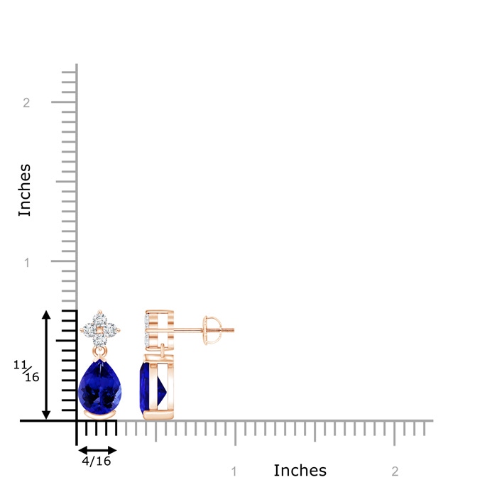 8x6mm AAAA Pear-Shaped Tanzanite Drop Earrings with Diamonds in Rose Gold product image