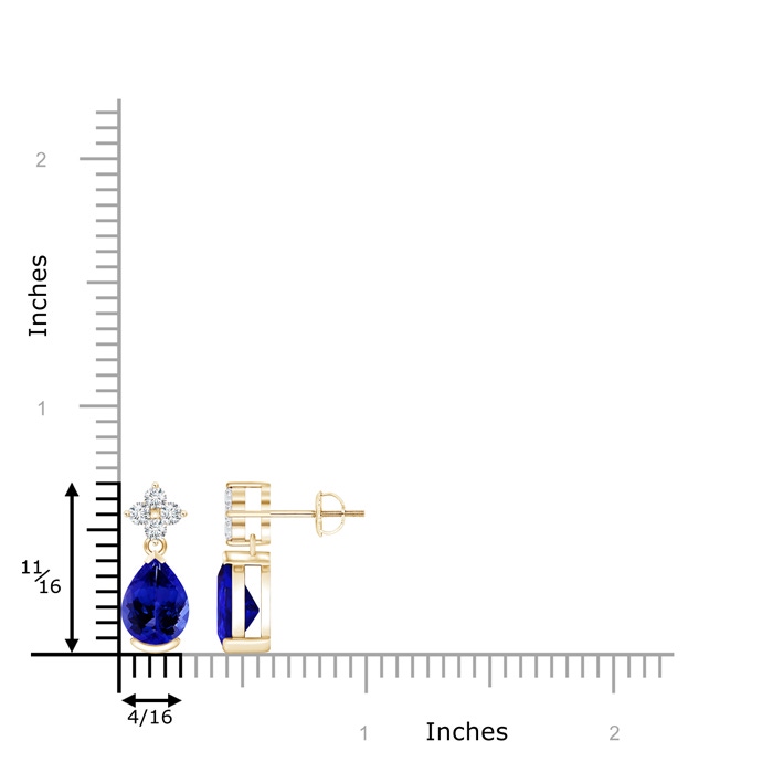 8x6mm AAAA Pear-Shaped Tanzanite Drop Earrings with Diamonds in Yellow Gold product image