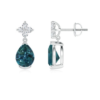 7x5mm AAA Pear-Shaped Teal Montana Sapphire Drop Earrings with Diamonds in P950 Platinum