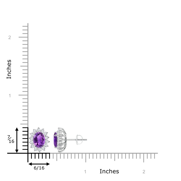 7x5mm AAA Oval Amethyst Flower Stud Earrings with Diamond Halo in White Gold Product Image