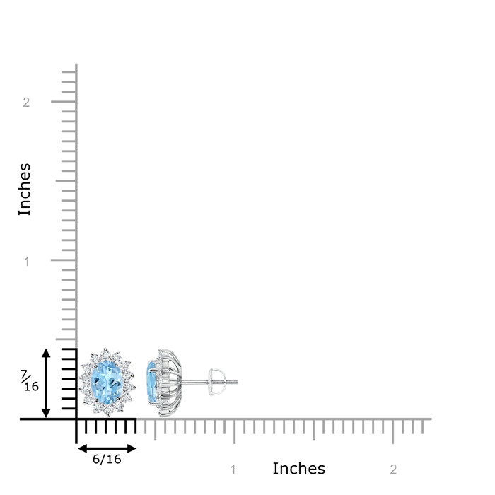 7x5mm AAAA Oval Aquamarine Flower Stud Earrings with Diamond Halo in White Gold Product Image
