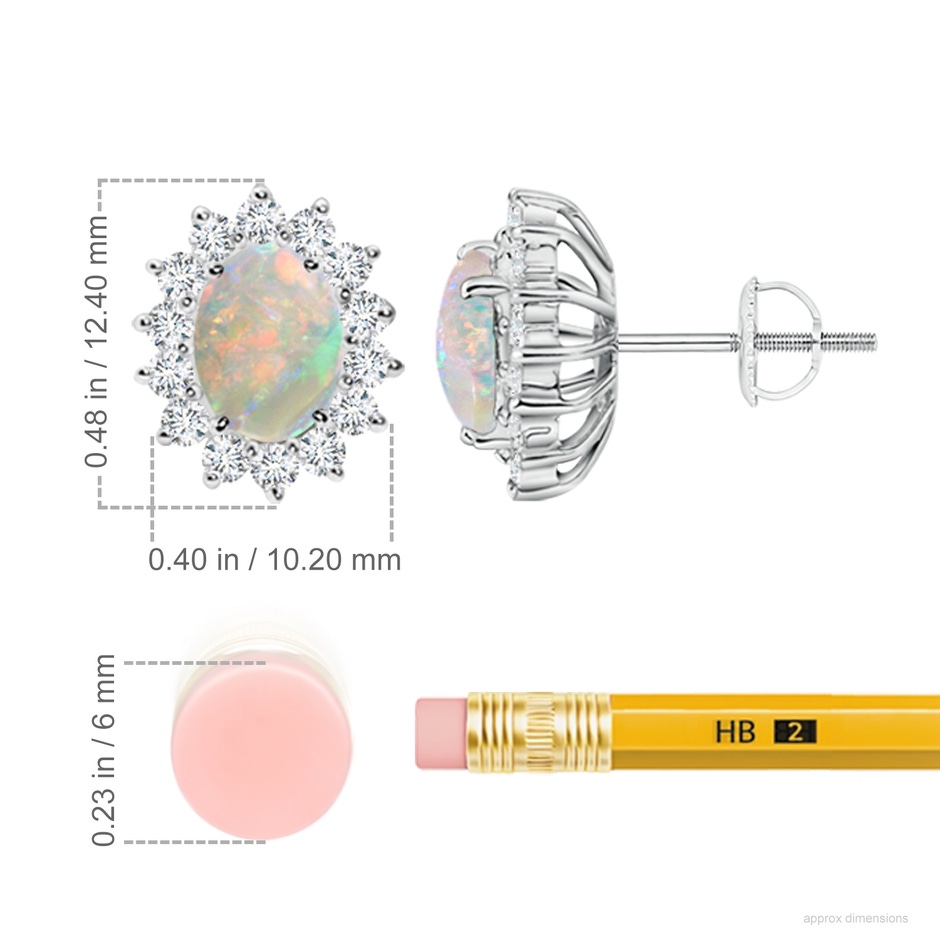 7x5mm AAAA Oval Opal Flower Stud Earrings with Diamond Halo in P950 Platinum ruler