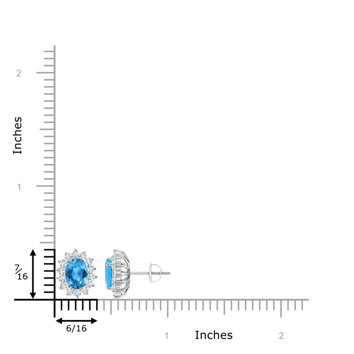 7x5mm AAA Oval Swiss Blue Topaz Flower Stud Earrings with Diamond Halo in White Gold product image