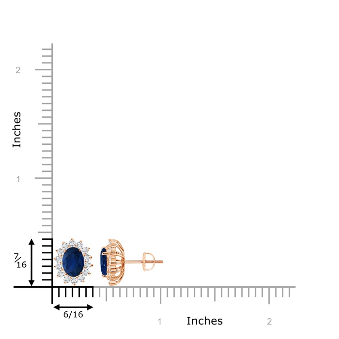 7x5mm AA Oval Blue Sapphire Flower Stud Earrings with Diamond Halo in Rose Gold product image