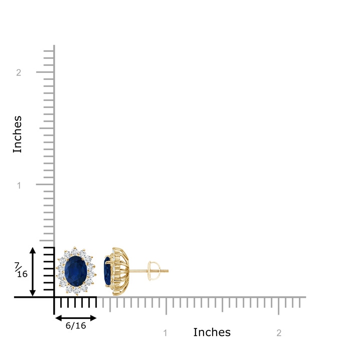 7x5mm AA Oval Blue Sapphire Flower Stud Earrings with Diamond Halo in Yellow Gold product image
