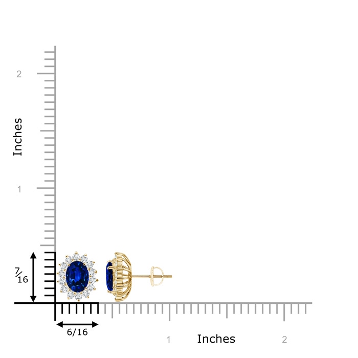 7x5mm AAAA Oval Blue Sapphire Flower Stud Earrings with Diamond Halo in Yellow Gold product image