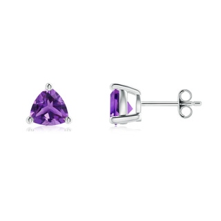 6mm AAA Basket-Set Trillion Amethyst Stud Earrings in S999 Silver