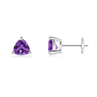 6mm AAA Basket-Set Trillion Amethyst Stud Earrings in White Gold