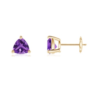 6mm AAA Basket-Set Trillion Amethyst Stud Earrings in Yellow Gold