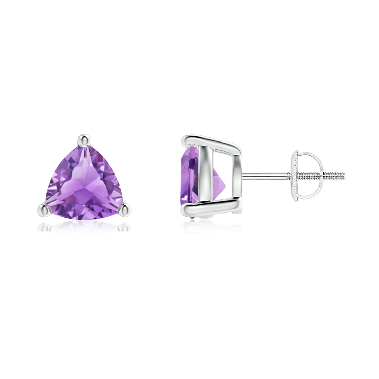 7mm A Basket-Set Trillion Amethyst Stud Earrings in P950 Platinum