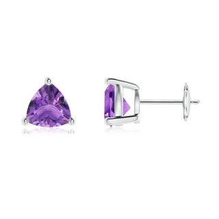 7mm AA Basket-Set Trillion Amethyst Stud Earrings in 9K White Gold