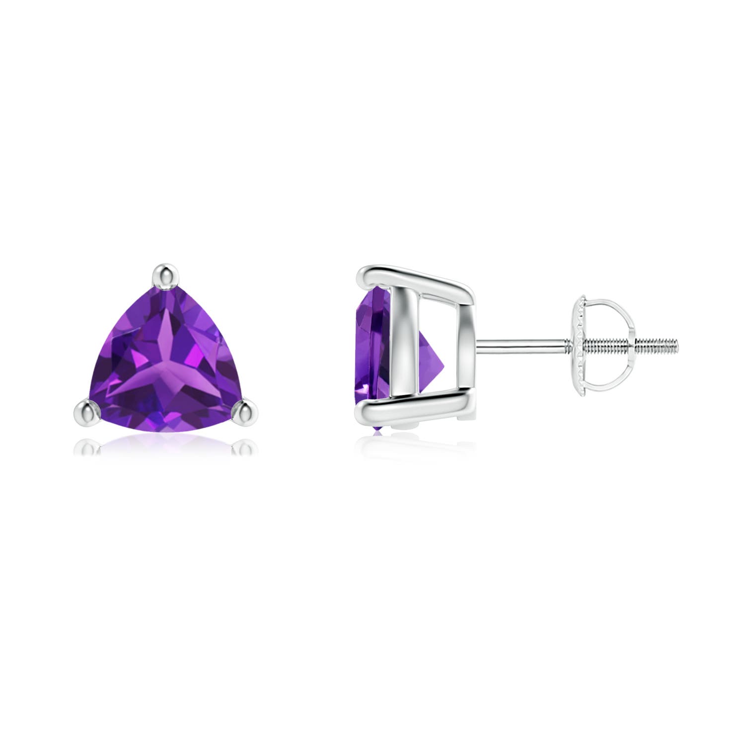 7mm AAAA Basket-Set Trillion Amethyst Stud Earrings in P950 Platinum