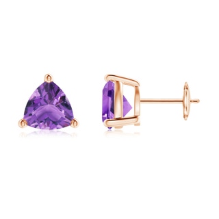 8mm AA Basket-Set Trillion Amethyst Stud Earrings in Rose Gold