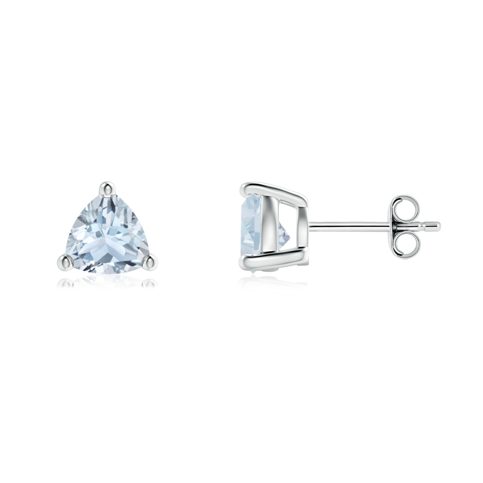 6mm A Basket-Set Trillion Aquamarine Stud Earrings in S999 Silver 