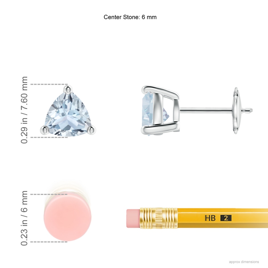 6mm A Basket-Set Trillion Aquamarine Stud Earrings in White Gold ruler