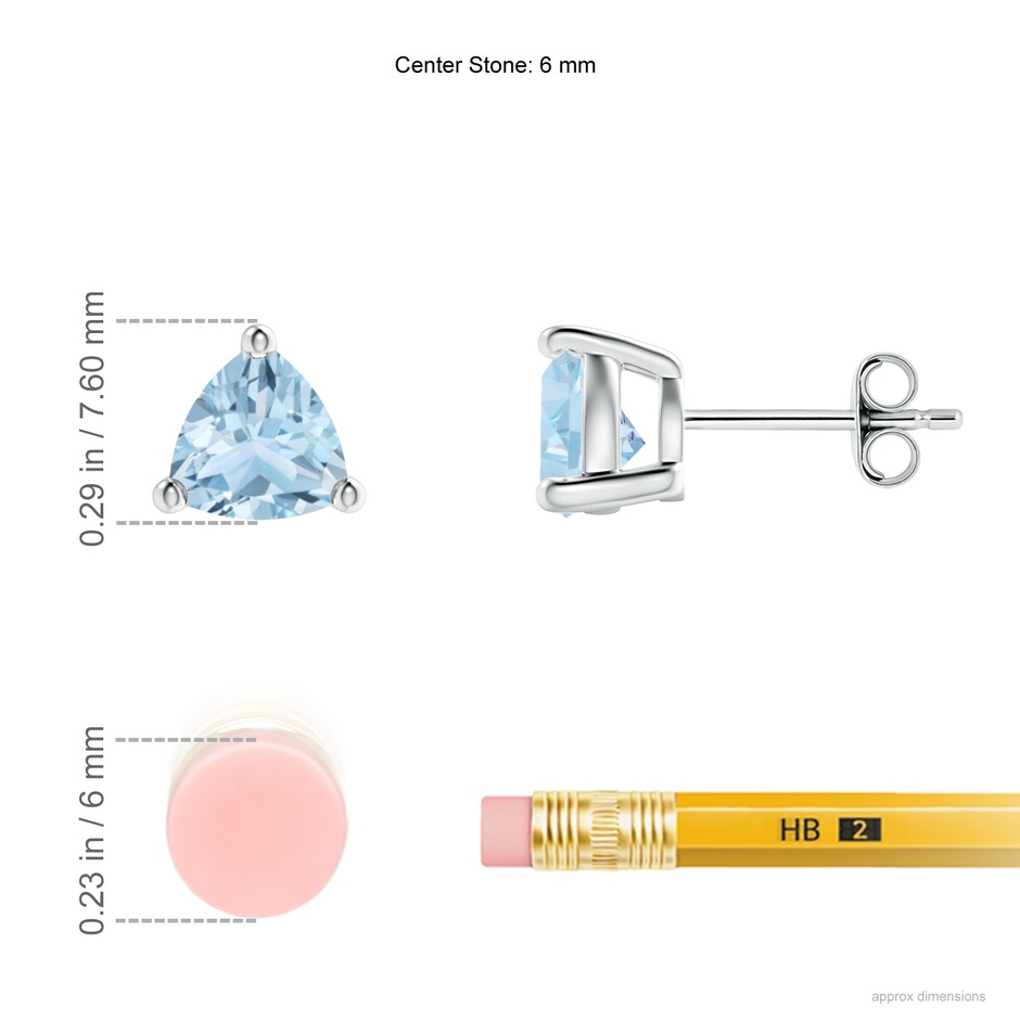 6mm AA Basket-Set Trillion Aquamarine Stud Earrings in S999 Silver ruler