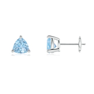 6mm AAA Basket-Set Trillion Aquamarine Stud Earrings in 9K White Gold