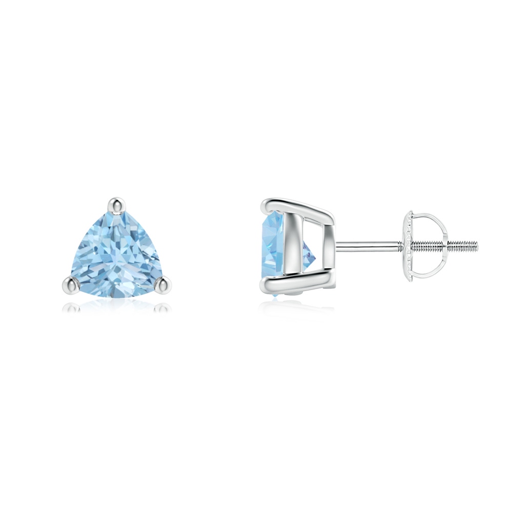 6mm AAA Basket-Set Trillion Aquamarine Stud Earrings in P950 Platinum