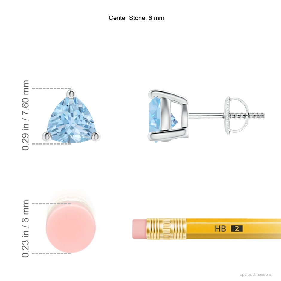 6mm AAA Basket-Set Trillion Aquamarine Stud Earrings in P950 Platinum ruler