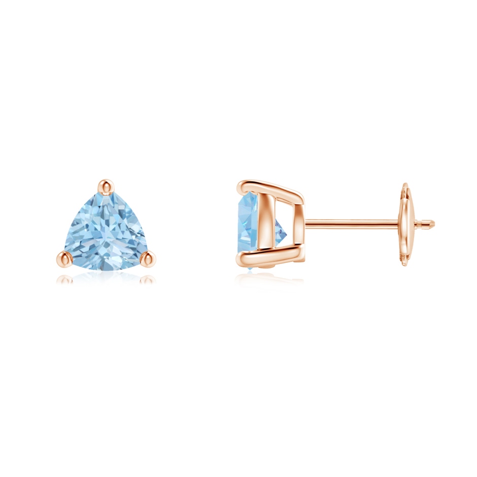 6mm AAA Basket-Set Trillion Aquamarine Stud Earrings in Rose Gold 
