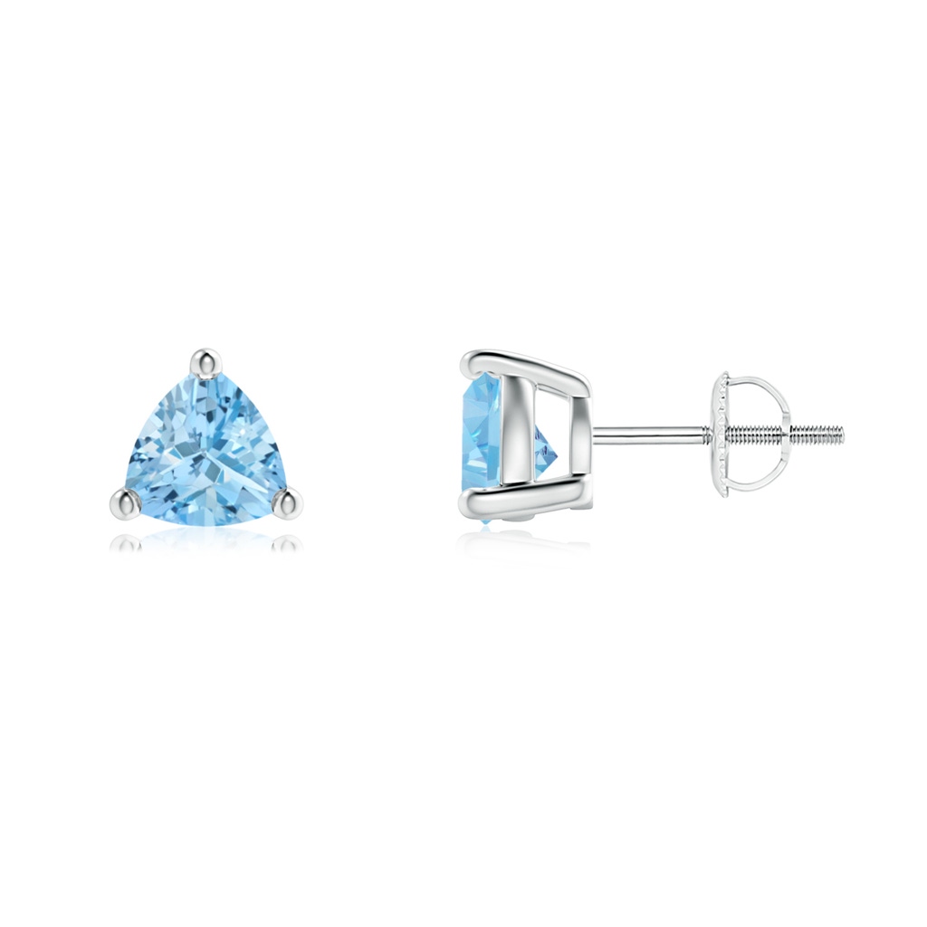 6mm AAAA Basket-Set Trillion Aquamarine Stud Earrings in P950 Platinum