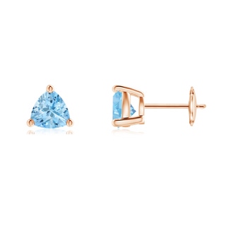 6mm AAAA Basket-Set Trillion Aquamarine Stud Earrings in Rose Gold