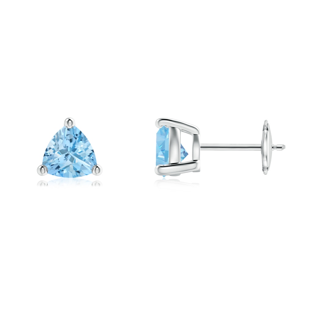 6mm AAAA Basket-Set Trillion Aquamarine Stud Earrings in White Gold