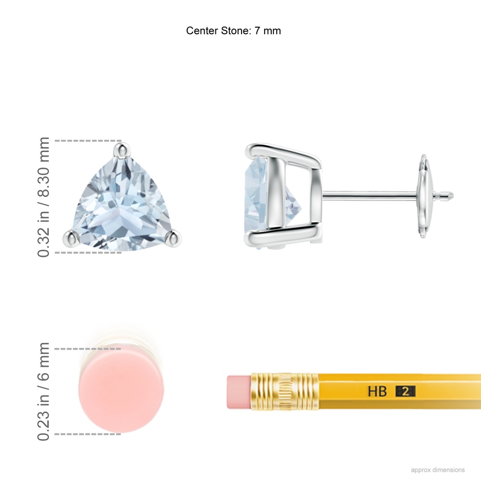 7mm A Basket-Set Trillion Aquamarine Stud Earrings in White Gold ruler