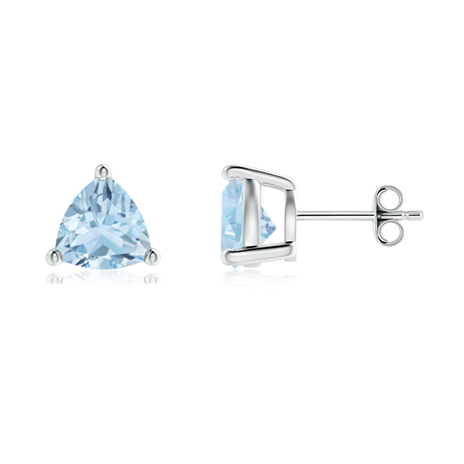 7mm AA Basket-Set Trillion Aquamarine Stud Earrings in S999 Silver 